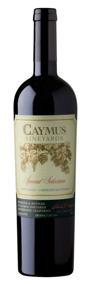 Best prices for Caymus wines — Caymus Special Selection Cabernet Sauvignon 2020 750ml bottle, deep burgundy label with gold script, Napa Valley's twice-crowned Wine Spectator Wine of the Year at Casedrops