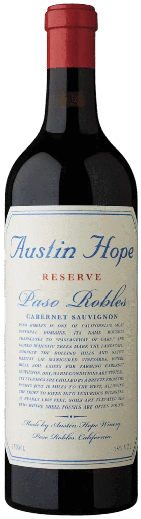 Austin Hope Reserve Cabernet Sauvignon 2021 bottle showing the best prices for Austin Hope Cabernet Sauvignon Casedrops